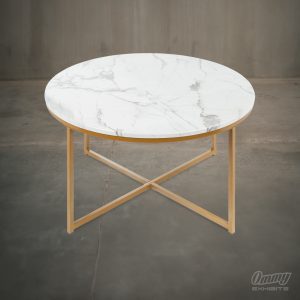 Faux Marble Top Gold Metal Frame Round Coffee Table