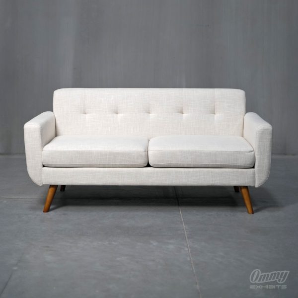 Two-Seater Square Arm White Fabric Sofa