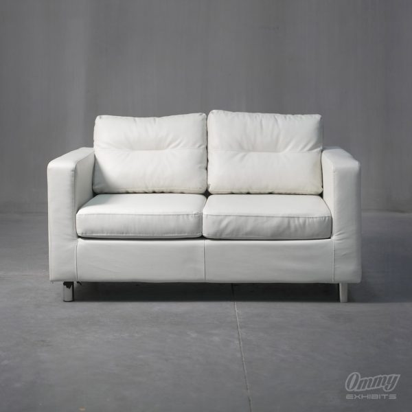 Two Seater Square Armed White Faux Leather Sofa