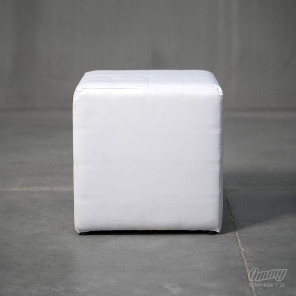 White Faux Leather Cube Ottoman Plain