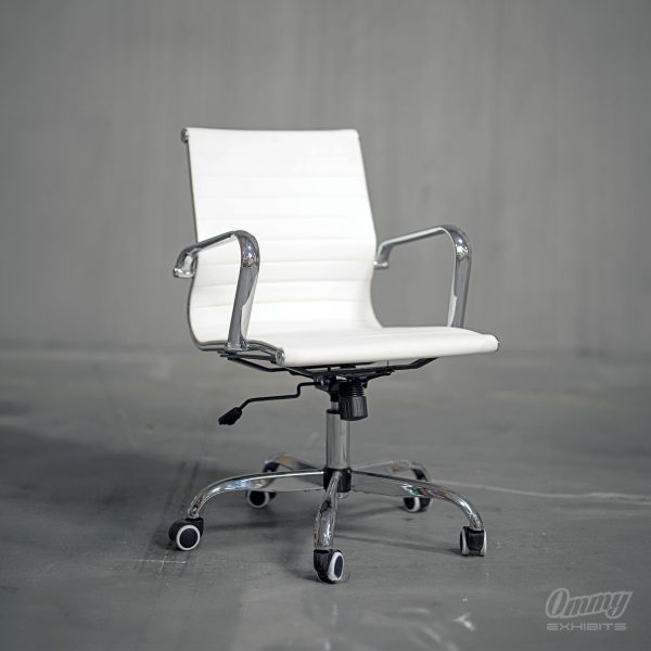 Eames Style Office Chair - White faux leather and chrome