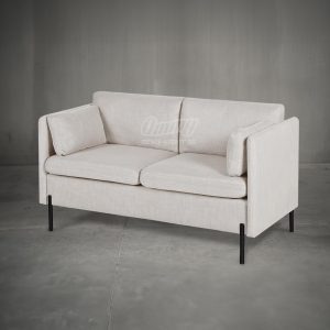 Modern Beige Fabric Loveseat with black metal legs