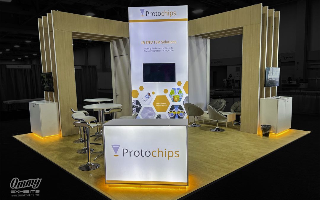 Modern M&M 2025 Booth Design for Protochips by Ommy Exhibits