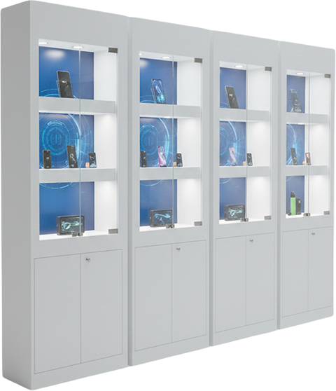 Bar-Height Tables and Reception Cabinets Tailored for Trade Show Booth Design