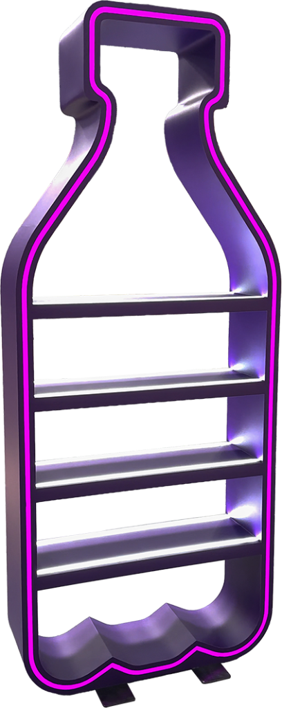 Custom fabricated bottle shelf unit with integrated strip lighting