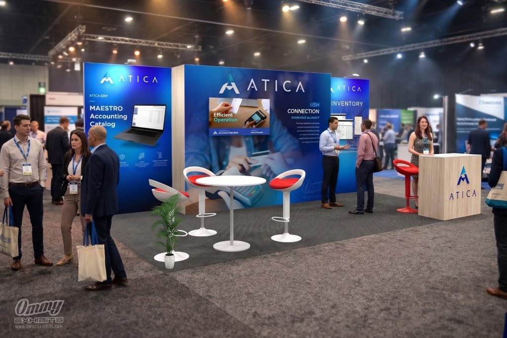 Personalizing trade show booth design with client artwork and furniture choices
